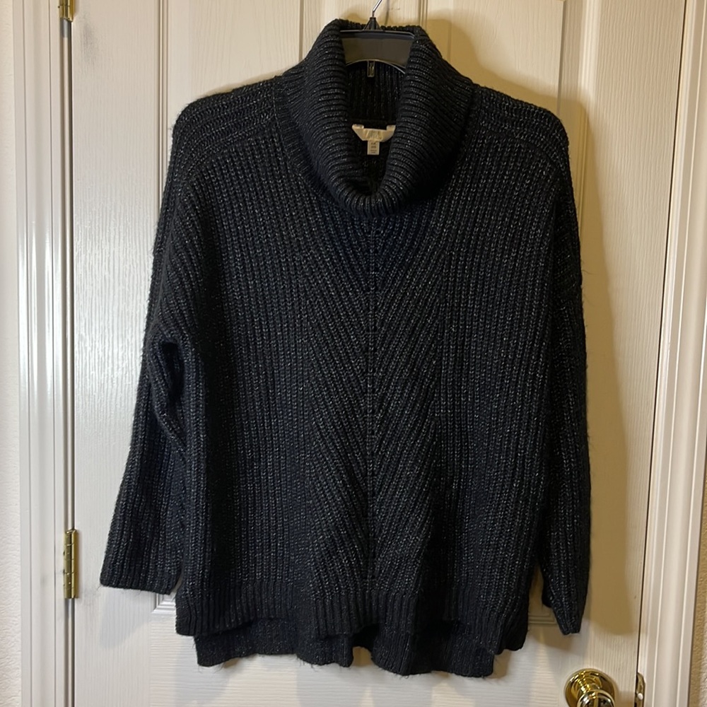 NWT TIME AND TRUE BLACK MARL COWL NECK SWEATER XXL